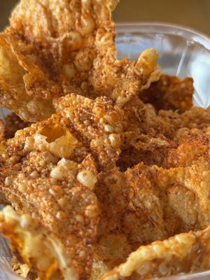 Chicharrones (fried tofu skins with spices)  at Maciel's Plant-Based Butcher & Deli in Los Angeles
