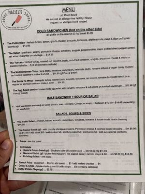 Menu  at Maciel's Plant-Based Butcher & Deli in Los Angeles