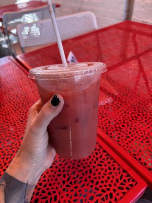 Guava drink  at Maciel's Plant-Based Butcher & Deli in Los Angeles