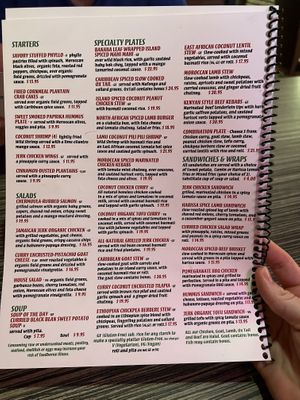 Menu (VG = vegan)  at Jambo Cafe in Santa Fe