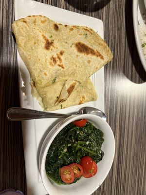 Roti and sautéed spinach   at Jambo Cafe in Santa Fe