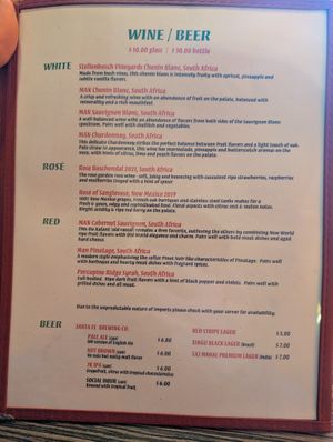 Menu   at Jambo Cafe in Santa Fe