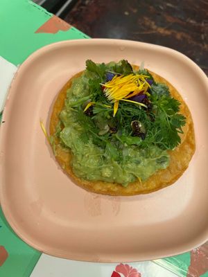 AVOCADO TOSTADA. The closest in taste to Tex Mex food, as opposed to the TAMALES, which tasted very Mexican. at PIA in New York City