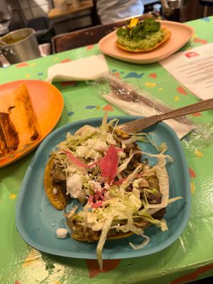 MUSHROOM TINGA TOSTADA. The mushroom tasted amazingly like little cuts of vegan meat. at PIA in New York City