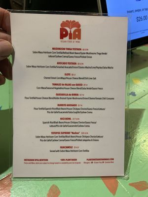 Menu  at PIA in New York City