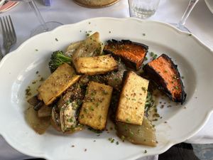 Grilled tofu and vegetables with miso sauce  at Alma - עלמא in Ashdod