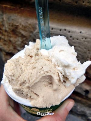 Milk-free banana ice-cream and hazelnut and vanilla flavoured soy-based vegan ice-cream at Gelateria Dei Neri in Florence