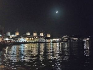 Can see the windmills lit up at Snow Pure Ice Cream in Mykonos