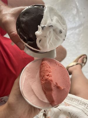 Dark Chocolate, cocunat, pink lemonade and strawberry  at Snow Pure Ice Cream in Mykonos