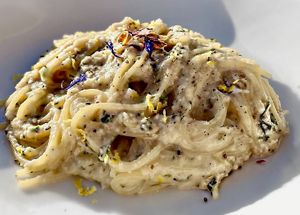 Vegan “Cacio e Pepe” made with cashew cream  at Nonna Nini in Assisi