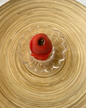 strawberry sorbet with a cherry balsamic  at Osteria del Caroseno in Castellana Grotte