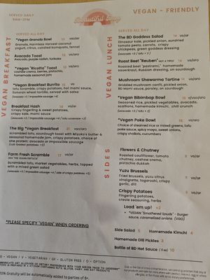 Vegan menu at Beautiful Day in La Quinta