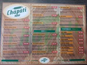 Menu: front at Chapati Halal in Medellin
