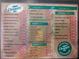 Menu: back at Chapati Halal in Medellin