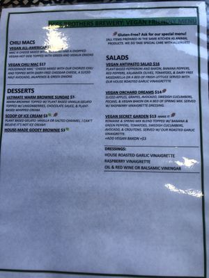 Vegan menu  at Dees Brothers Brewery in Sanford