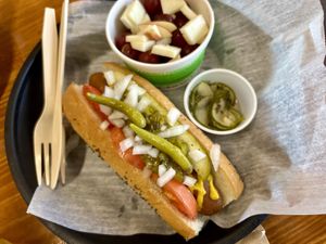 Vegan Chicago dog  at Dees Brothers Brewery in Sanford
