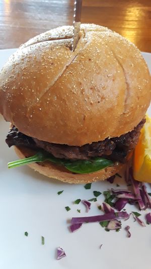Mushroom spinach bacon burger at End of the Line Cafe in Pensacola