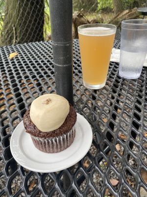 Chocolate lavender cupcake and kombucha  at End of the Line Cafe in Pensacola