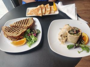 Tempeh Ruben, Quesadillas, and Mediterranean Wrap at End of the Line Cafe in Pensacola