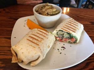 Mediterranean Wrap with Pasta Salad at End of the Line Cafe in Pensacola