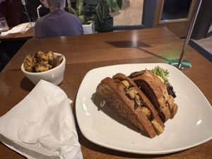 On my 2nd visit I had the Reuben (on right) and the Home Fries (left).  Bliss!!  #Veganuary at End of the Line Cafe in Pensacola