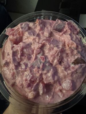 Pink potato salad  at End of the Line Cafe in Pensacola