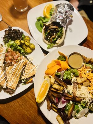 Quesadilla, oyster mushroom gyro, and chef salad  at End of the Line Cafe in Pensacola