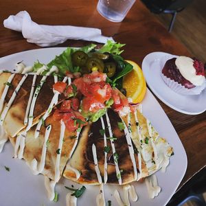 Sausage+cheddar quesadilla  at End of the Line Cafe in Pensacola