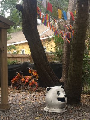 Kitschy Outdoor area at End of the Line Cafe in Pensacola