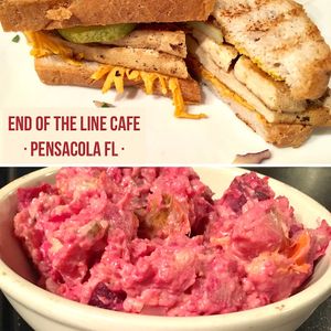 GF Vegan Cuban Sandwich & Pink Potato Salad at End of the Line Cafe in Pensacola