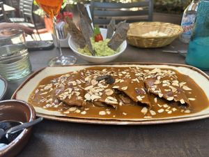 Delicious almond mole and guac in the back  at Tikua in Queretaro