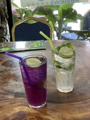 Lima soda and butterfly pea - Cha-Da, Chiang Mai  at Chada Vegetarian Restaurant in Chiang Mai