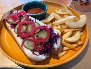 Hot Dog with French Fries and Ketchup at Boca Boca Vegan Guilty Pleasure in Warsaw