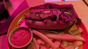 not dog with fries at Boca Boca Vegan Guilty Pleasure in Warsaw