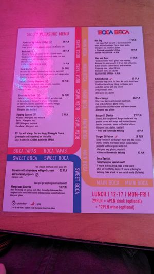 menu at Boca Boca Vegan Guilty Pleasure in Warsaw