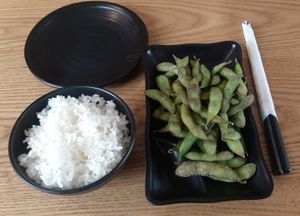 Edamame, rice at Takesan Miso Ramen - Olympic Galleria in Ulaanbaatar
