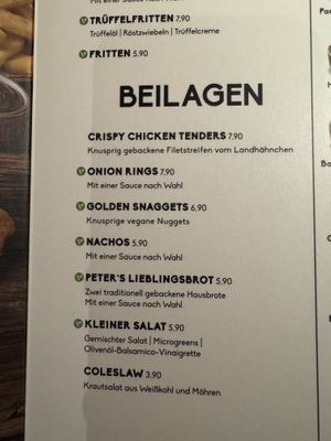 Menu (extras, mostly vegan).  at Peter Pane - Neue Promenade in Berlin