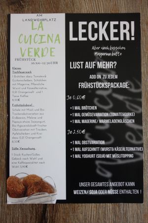breakfast menu at Bistro La Cucina Verde in Saarbrucken
