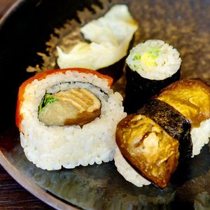 Red roll, avocado maki and aubergine nigiri at Shinsen Sushi - South Bridge in Edinburgh