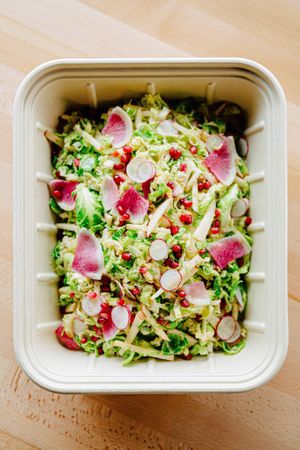 Summer's here with a Brussels Sprout, watermelon and pomegranate salad. at ANA Bar and Eatery in New York City
