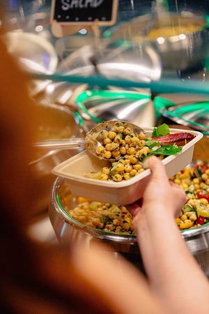 All of our food is made each morning with many vegan selections like our chickpea salad.  at ANA Bar and Eatery in New York City