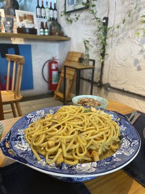 Linguine com bacon vegano e molho de queijo  at Inari in Rio De Janeiro