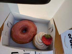 Strawberry cupcakes and donut 🍩 😋 at nami Vegan Sweets in Phoenix