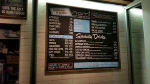 menu board at nami Vegan Sweets in Phoenix