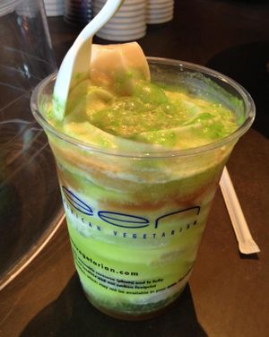 Caramel Apple Float (drink special): Tsoynami ice cream, Jones Green Apple Soda, and vegan caramel sauce!  at nami Vegan Sweets in Phoenix