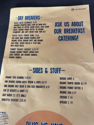 Menu- side 1  at nami Vegan Sweets in Phoenix