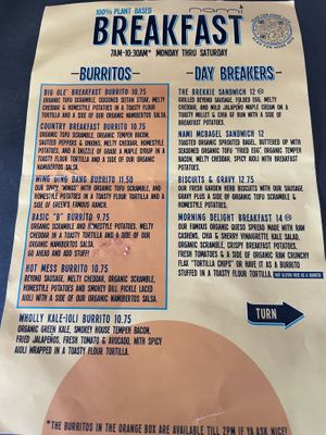 Menu- side 2  at nami Vegan Sweets in Phoenix