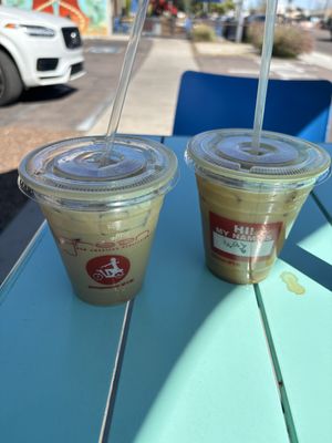 Vanilla oat milk latte & mazapán oat milk latte  at nami Vegan Sweets in Phoenix