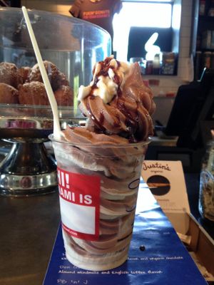 They now have chocolate Tsoynami!! This is a vanilla & chocolate swirl Tsoynami. Yum! at nami Vegan Sweets in Phoenix