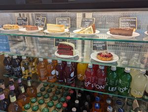 Cakes with vegan options marked at Levels Café and Lounge in Edinburgh